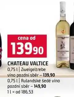 Terno CHATEAU VALTICE 0,75l Zweigeltrebe vino pozdní sběr 0,75l Rulandské šedé víno pozdní sběr nabídka