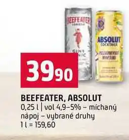 Terno BEEFEATER, ABSOLUT 0,25l vol 4,9-5% míchaný nápoj vybrané druhy nabídka