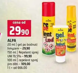 Terno ALPA 20 ml gel po bodnutí hmyzem 150 ml Repelent sprej UNI 19,5% 100 ml repelent sprej pro děti nabídka