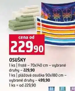 Terno OSUŠKY 1 ks froté 70x140 cm vybrané druhy 1 ks plážová osuška 90x180 cm vybrané druhy nabídka