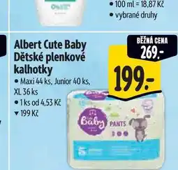 Albert Albert Cute Baby Dětské plenkové kalhotky Maxi 44 ks, Junior 40 ks, XL 36 ks nabídka