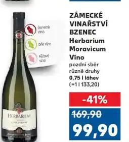 Kaufland ZÁMECKÉ VINAŘSTVÍ BZENEC Herbarium Moravicum Víno pozdní sběr nabídka