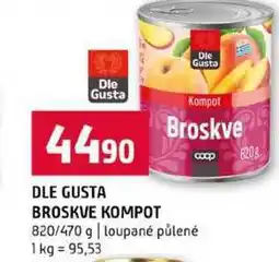 Terno DLE GUSTA BROSKVE KOMPOT 820/470 g loupané půlené nabídka