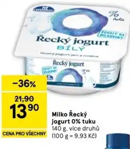 Tesco Milko Řecký jogurt 0% tuku nabídka
