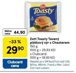 Tesco Zott Toasty Tavený plátkový sýr s Chesterem nabídka
