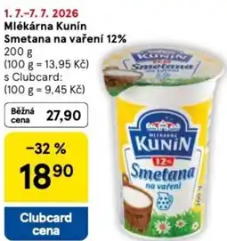 Tesco Mlékárna Kunín Smetana na vaření 12% nabídka