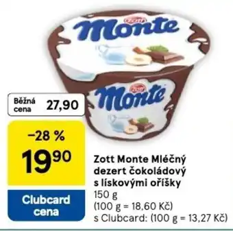 Tesco Zott Monte Mléčný dezert čokoládový s lískovými oříšky nabídka