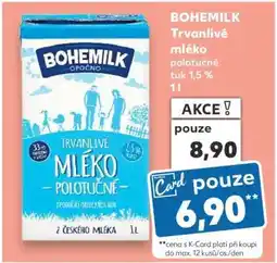 Kaufland BOHEMILK Trvanlivé mléko polotučné tuk 1,5 % 1l nabídka