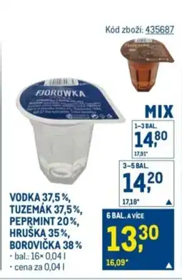 Makro Vodka 37,5%, Tuzemák 37,5%, Peprmint 20%, Hruška 35%, Borovička 38% nabídka