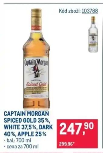 Makro Captain Morgan spiced gold 35%, white 37,5%, dark 40%, apple 25% nabídka