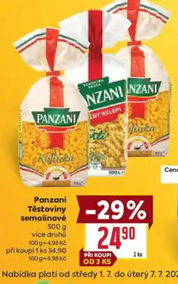 Billa Panzani Těstoviny semolinové nabídka