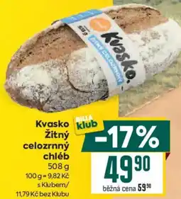 Billa Kvasko Žitný celozrnný chléb nabídka
