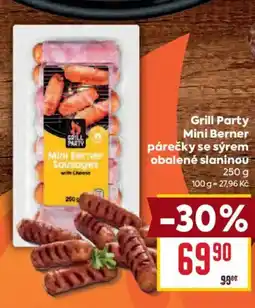 Billa Grill Party Mini Berner párečky se sýrem obalené slaninou nabídka