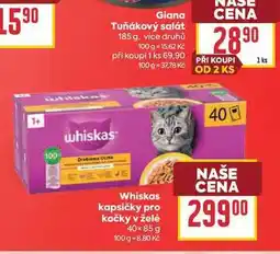 Billa Whiskas kapsičky pro kočky v želė 40× nabídka