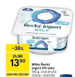 Tesco Milko Řecký jogurt 0% tuku, 140 g, více druhů nabídka
