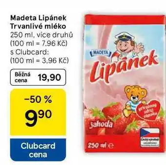 Tesco Madeta Lipánek Trvanlivé mléko, 250 ml, více druhů nabídka