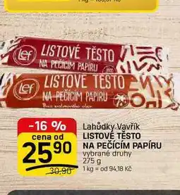 Flop LISTOVÉ TĚSTO NA PEČÍCÍM PAPÍRU vybrané druhy nabídka