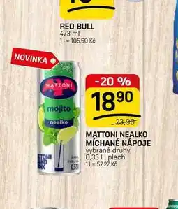 Flop MATTONI NEALKO MÍCHANÉ NÁPOJE vybrané druhy 0,33l, plech nabídka