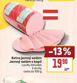 Billa Extra jemný salám Jemný salám s kapií z pultu lahůdek cena za nabídka