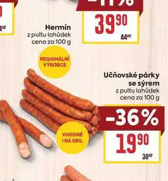 Billa Učňovské párky se sýrem z pultu lahůdek cena za nabídka