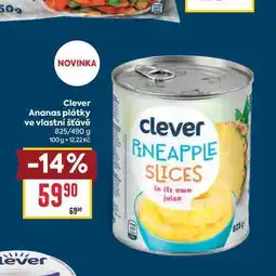 Billa Clever Ananas plátky ve vlastní šťávě 825/490 g nabídka