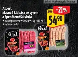 Albert Albert Masová klobása se sýrem a špenátem/Salsiccia nabídka