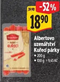 Albert Albertovo uzenářství Kuřecí párky nabídka