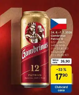 Tesco Gambrinus Patron 12, 0.5 l, plech nabídka