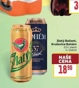 Billa Zlatý Bažant, Krušovice Bohém 0,51, plech nabídka