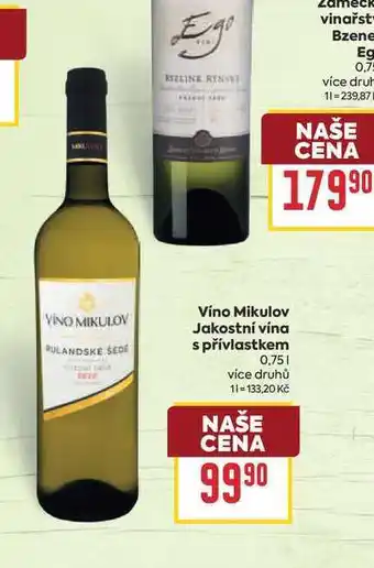 Billa Víno Mikulov Jakostní vína s přívlastkem nabídka