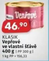 Coop KLASIK Vepřové ve vlastní šťávě nabídka