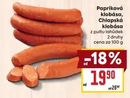 Billa Papriková klobása, Chlapská klobása nabídka