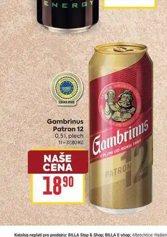 Billa Gambrinus Patron 12 0,51, plech nabídka