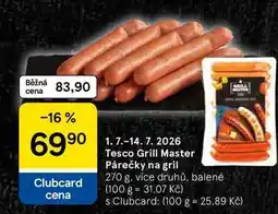 Tesco Tesco Grill Master Párečky na gril, 270 g, více druhů, balené nabídka