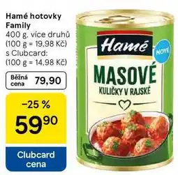 Tesco Hamé hotovky Family, 400 g, více druhů nabídka