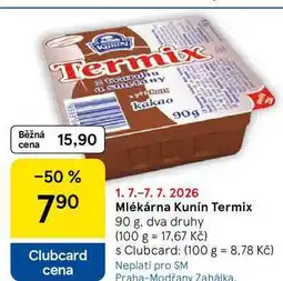 Tesco Mlékárna Kunín Termix, 90 g, dva druhy nabídka