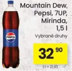 Kubík potraviny Mountain Dew, Pepsi, 7UP, Mirinda nabídka