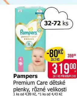 Teta Pampers Premium Care dětské plenky, různé velikosti 32-72ks nabídka