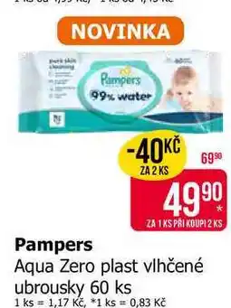 Teta Pampers Aqua Zero plast vlhčené ubrousky 60 ks nabídka