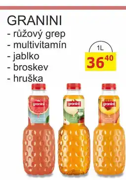 BENE Nápoje GRANINI - růžový grep, multivitamín, jablko, broskev, hruška nabídka