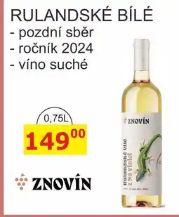 BENE Nápoje ZNOVÍN ZNOJMO RULANDSKÉ BÍLÉ - pozdní sběr - ročník 2024 - víno suché nabídka