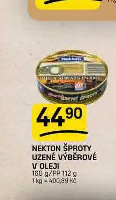 Flop NEKTON ŠPROTY UZENÉ VÝBĚROVÉ V OLEJI 160 g/PP 112 g nabídka