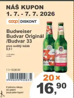 COOP DISKONT Budweiser Budvar Original Budvar 33 nabídka