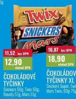 Ratio ČOKOLÁDOVÉ TYČINKY, Snickers 50g. Twix 50g. Bounty 57g, Mars 51g nabídka