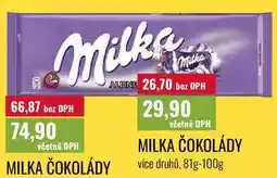 Ratio MILKA ČOKOLÁDY, více druhů, 81g-100g nabídka