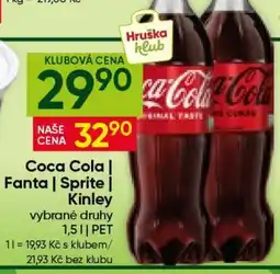 Hruška Coca-Cola, Fanta, Sprite, Kinley nabídka