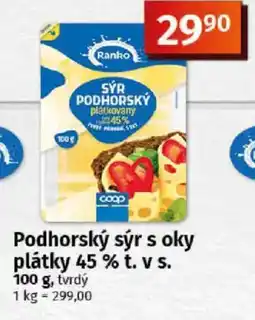 Coop Ranko Podhorský sýr s oky plátky 45% t. v s. nabídka