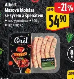 Albert Albert Masová klobása se sýrem a špenátem nabídka