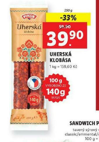 Lidl Uherská klobása nabídka