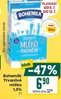 Billa Bohemilk Trvanlivé mléko 1,5% nabídka